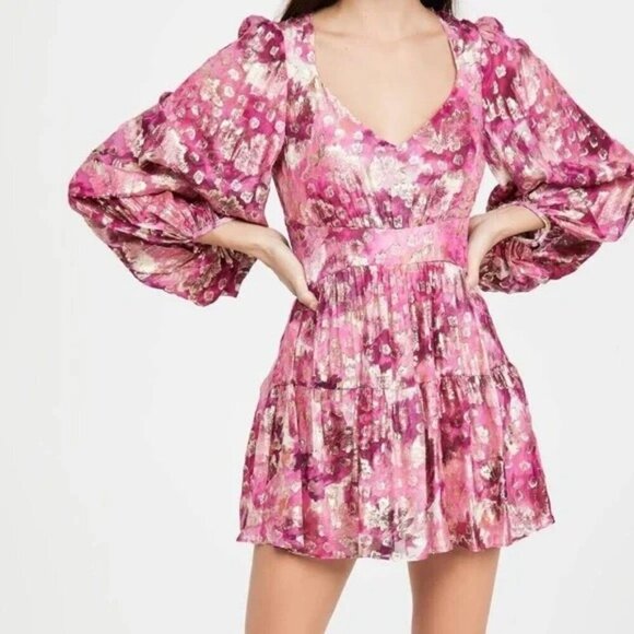 NWT LoveShackFancy Willis Pink Gold Mini Dress $525 - Picture 1 of 15